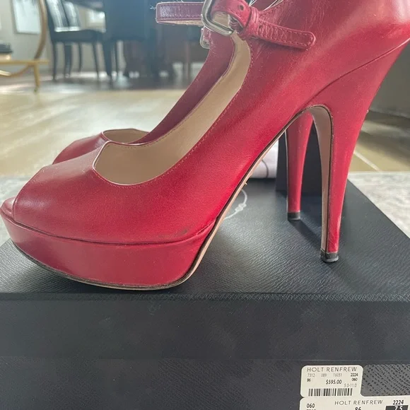 Red Prada platform ankle strap heel size 37.5 - Picture 7 of 8